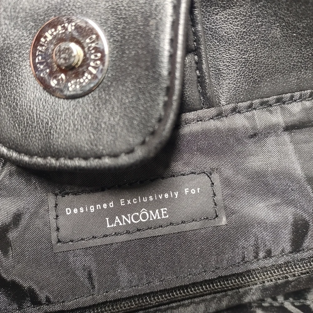 Lancôme Black Tote Bag Silver Chain Strap Shoulder Handbag Faux Leather New